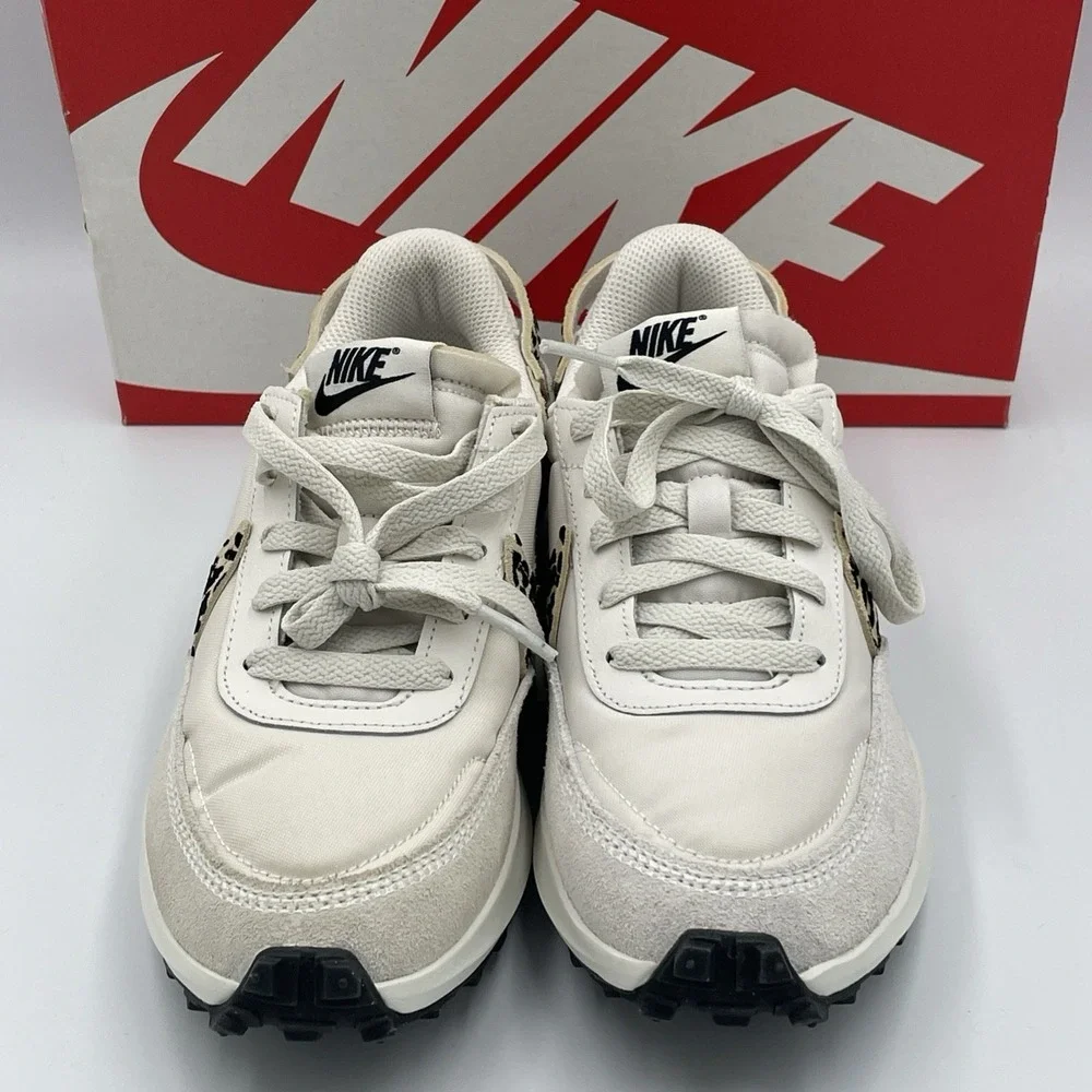 Nike Waffle Debut Womens Sneakers Cream‎ Sesame Black Leopard Swoosh Size 6 NEW